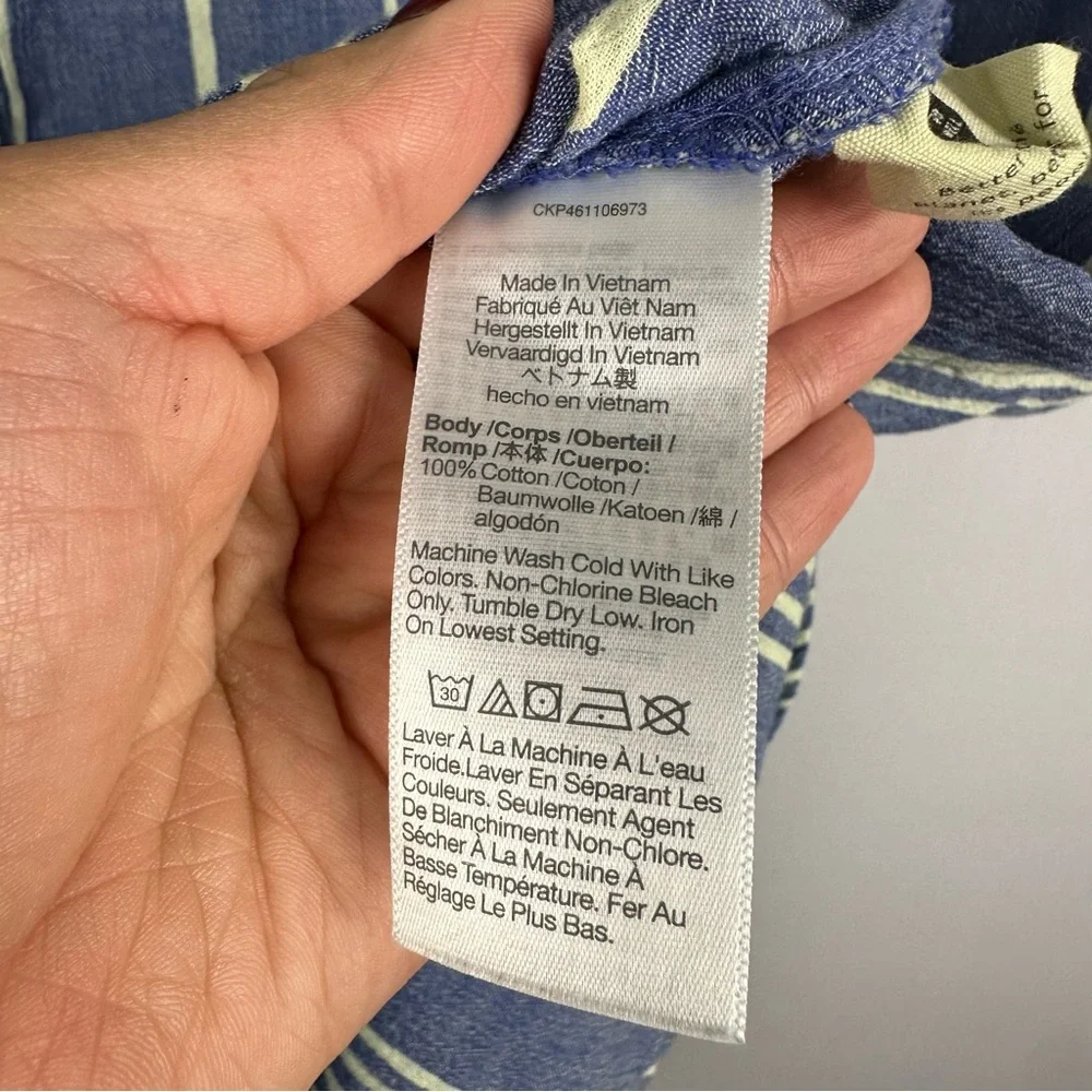 MADEWELL Central Shirt Stripe Crinkle Cotton Button Down Shirt Blue Stone - Picture 11 of 12